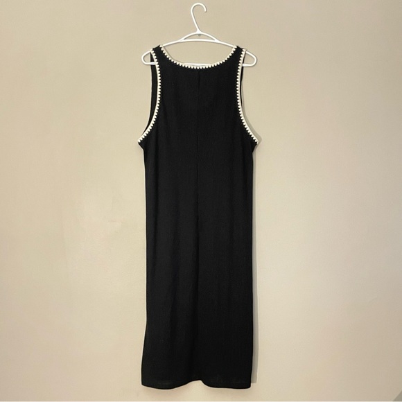 H&M Black Ribbed Midi Dress w Cream & Black Scalloped Crotchet Trim - Picture 11 of 16